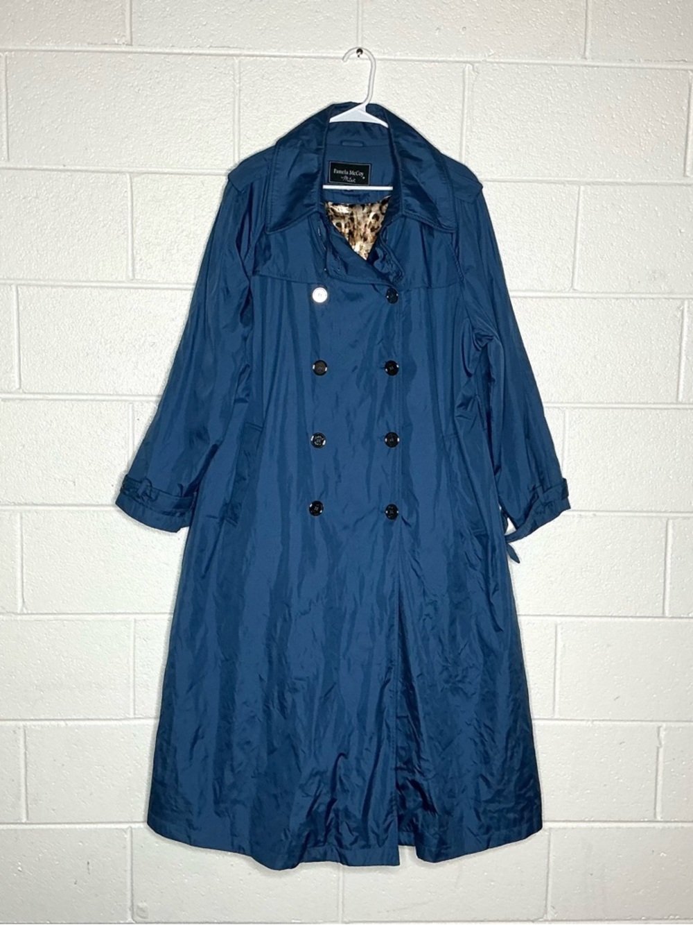 < Pamela McCoy Blue Windbreaker Trench Coat Plus Size >